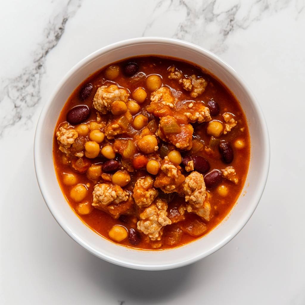 bowl of chili on a marble table