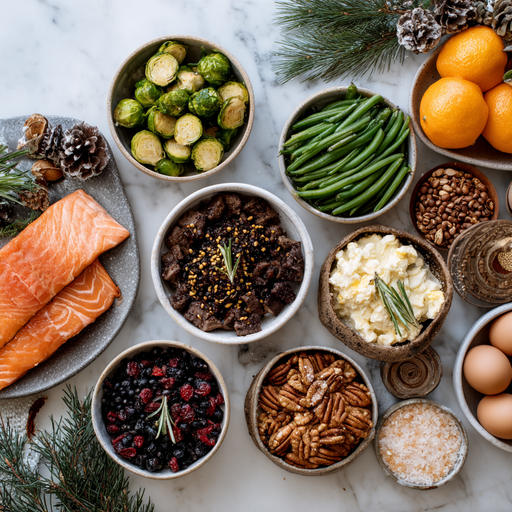 “High protein holiday meal prep containers on a festive table with roasted turkey and vegetables