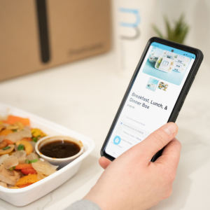 Person holding phone looking at a nutrimeals subscription